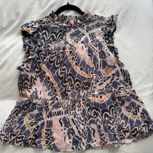 Marie Oliver $259 Silk Blend Ruffle Flutter High Neck Lined Blouse Top Size Smal